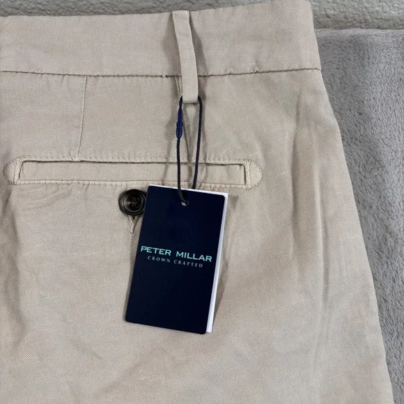Peter Millar Crown Crafted Somerset Pants Sand 38x34 Linen Blend Golf NWT $225